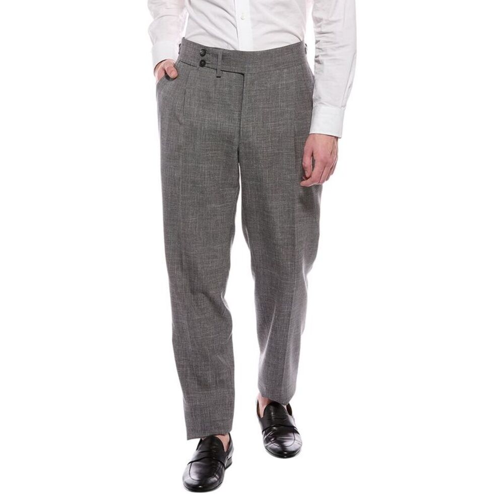 Isaia Mens Wool, Silk, & Linen-Blend Trouser, Grey